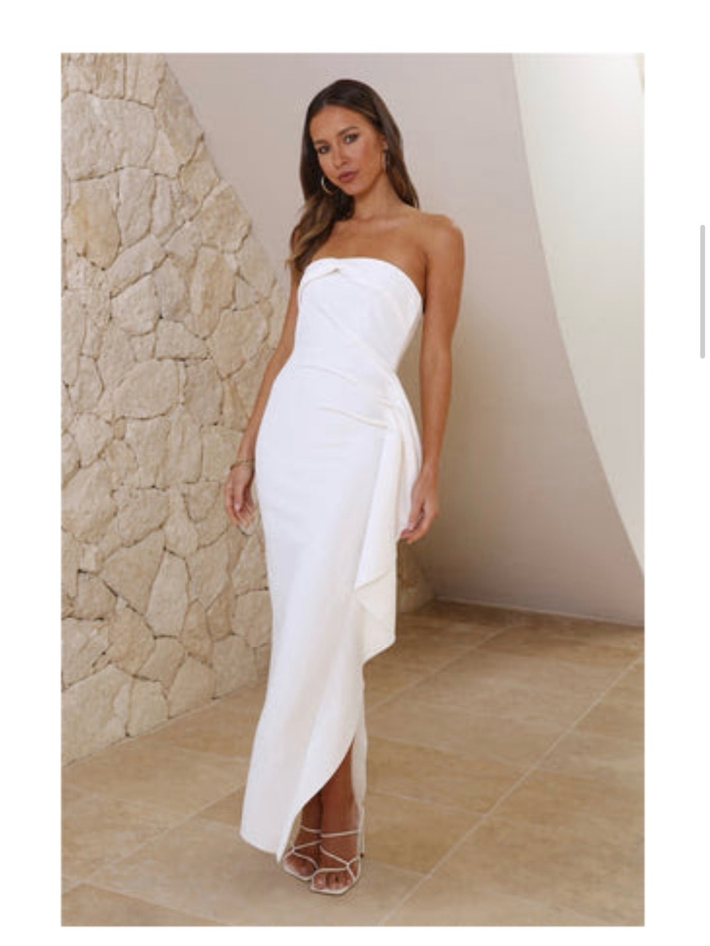 Hello Molly Strapless White Asymmetrical Midi Dress